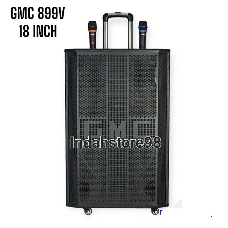 Speaker Aktif Portable 18 Inch GMC 899V Bluetooth Karaoke 2 Mic Wireless UHF Original Spiker 18"