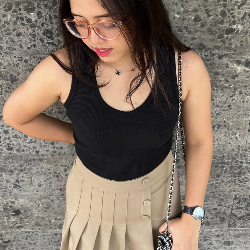 Riri Top / Rib Crop Tanktop VNeck / Atasan Wanita