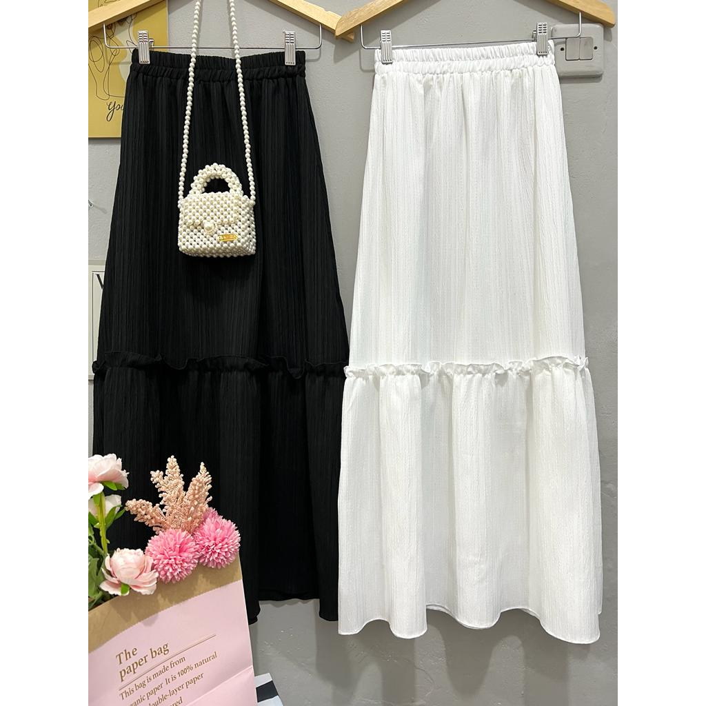 Cherry_ Long skirt ladycrush | rok wanita korea | rok rempel 2 susun