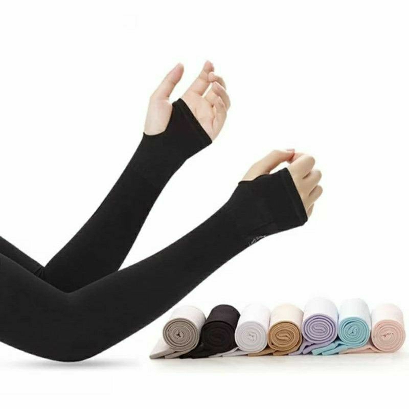 Manset Tangan Polos Jempol Hitam / Manset Muslim Jempol / Handsock