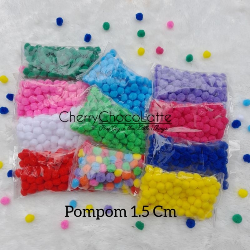 [ 100 Pcs ] Pompom Ukuran 1,5 cm / Pompom warna 1,5 cm / Pompom Warna-warni 1,5 cm / Pompom polos 1,