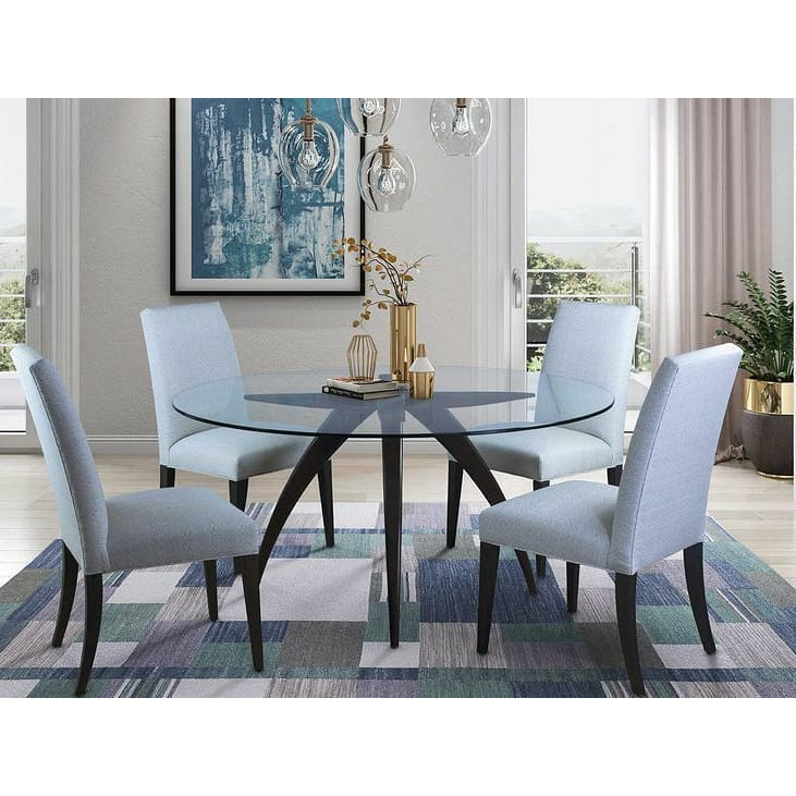 Set 4 Kursi Meja Makan Bulat Top Kaca Desain Minimalis Modern