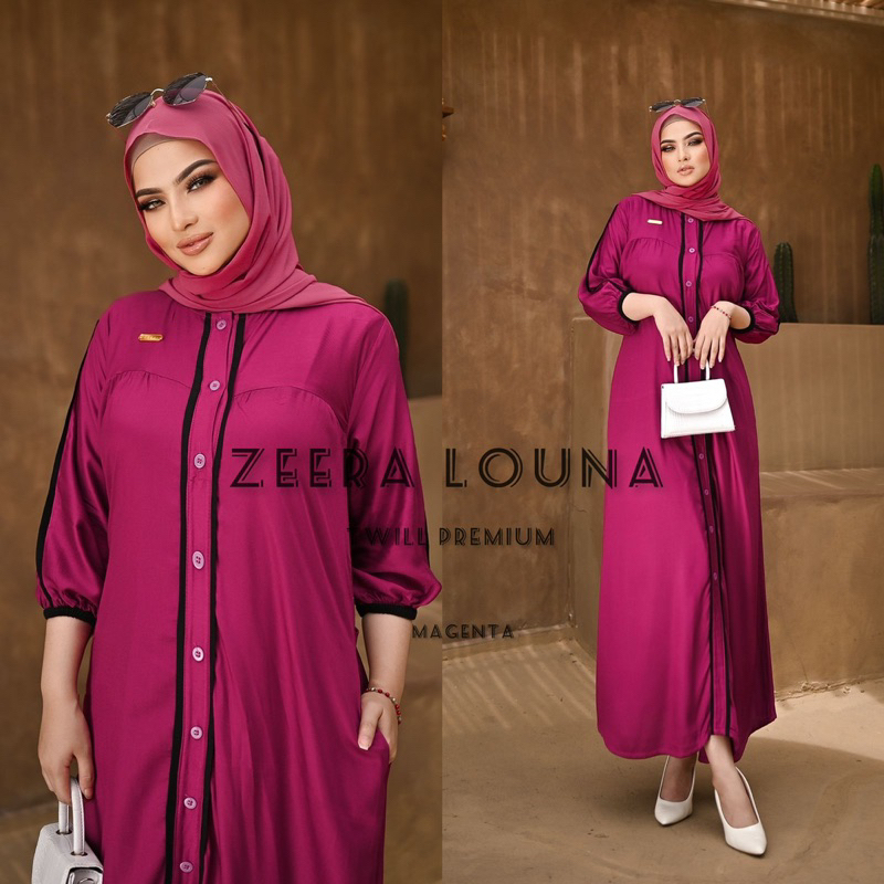 Daster Arab ZEERA LOUNA Midi Dress Busui  Bumil Rayon Twill Premium Ori