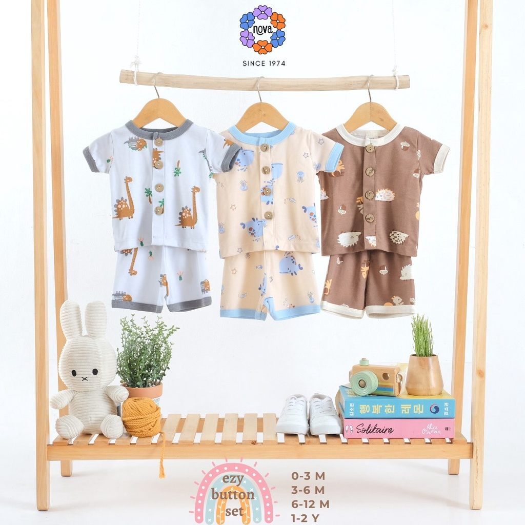 Nova Ezy Button Set Pendek Motif Print - Setelan Baju Pendek Celana Pendek 0-2 Tahun SNI