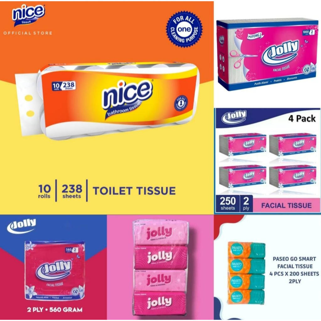 Tissue Jolly 250 Sheet isi 4 Pack| Tissue Jolly 1000gr|NICE 238'S 10ROLL|JOLLY560GR|PASEO 200 ISI 4