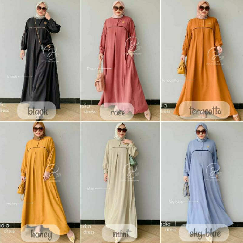 DYN Nadia Dress Lebaran Gamis Kondangan Polos Kekinian