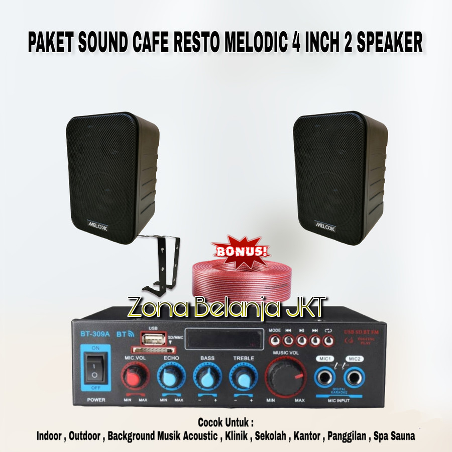 PAKET SOUND SYSTEM AUDIO CAFE RESTO MELODIC 4 INCH 2 SPEAKER ( SET 1 )