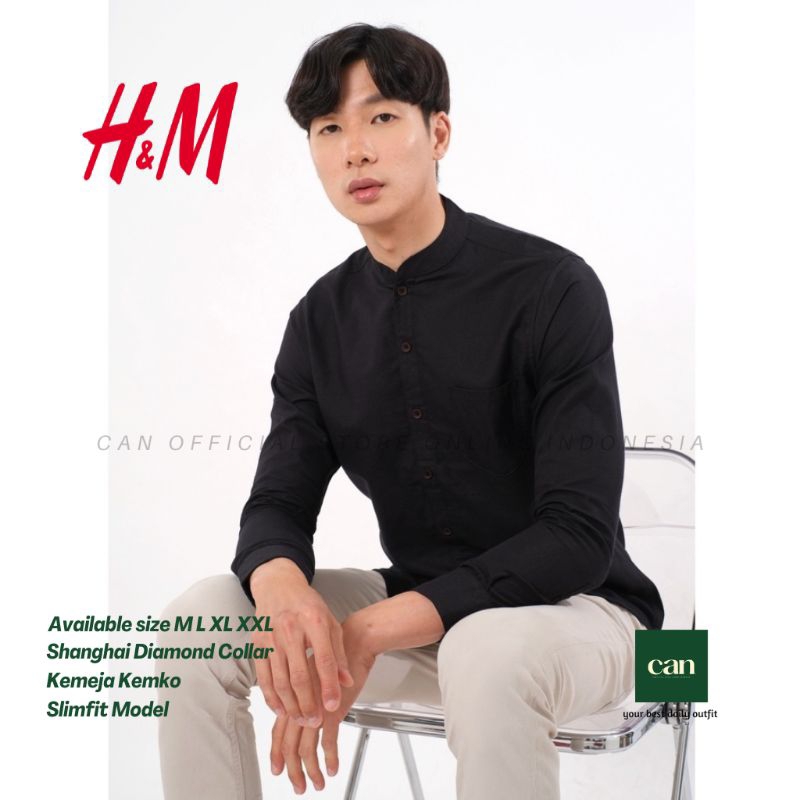 Kemeja Pria Lengan Panjang H&M Premium | Baju Kemeja Pria Lengan Panjang Shanghai Putih Polos Formal