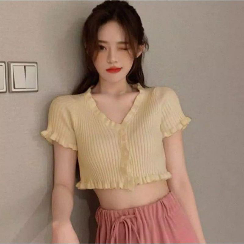 Knit Crop Top Korea Atasan Crop Kriwil Import