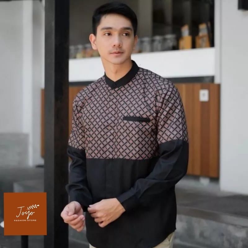 Baju Koko Kurta Dewasa Lengan Panjang Pria Muslim Motif Kobata