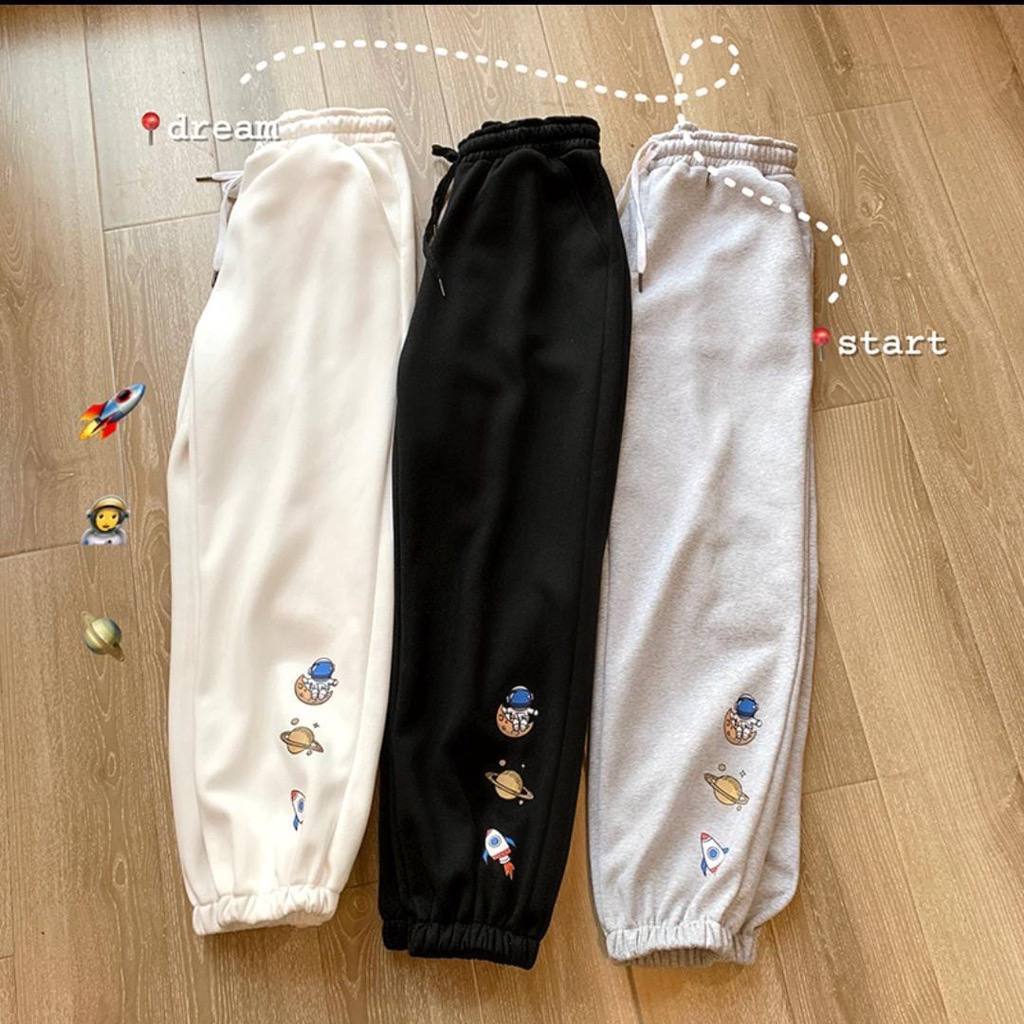 JOGGER PLANET PREMIUM Celana Panjang Sweatpants Fashion Outfit Ootd Korean Style Wanita Kekinian Joger Cewek Remaja Bahan Fleece Tebal