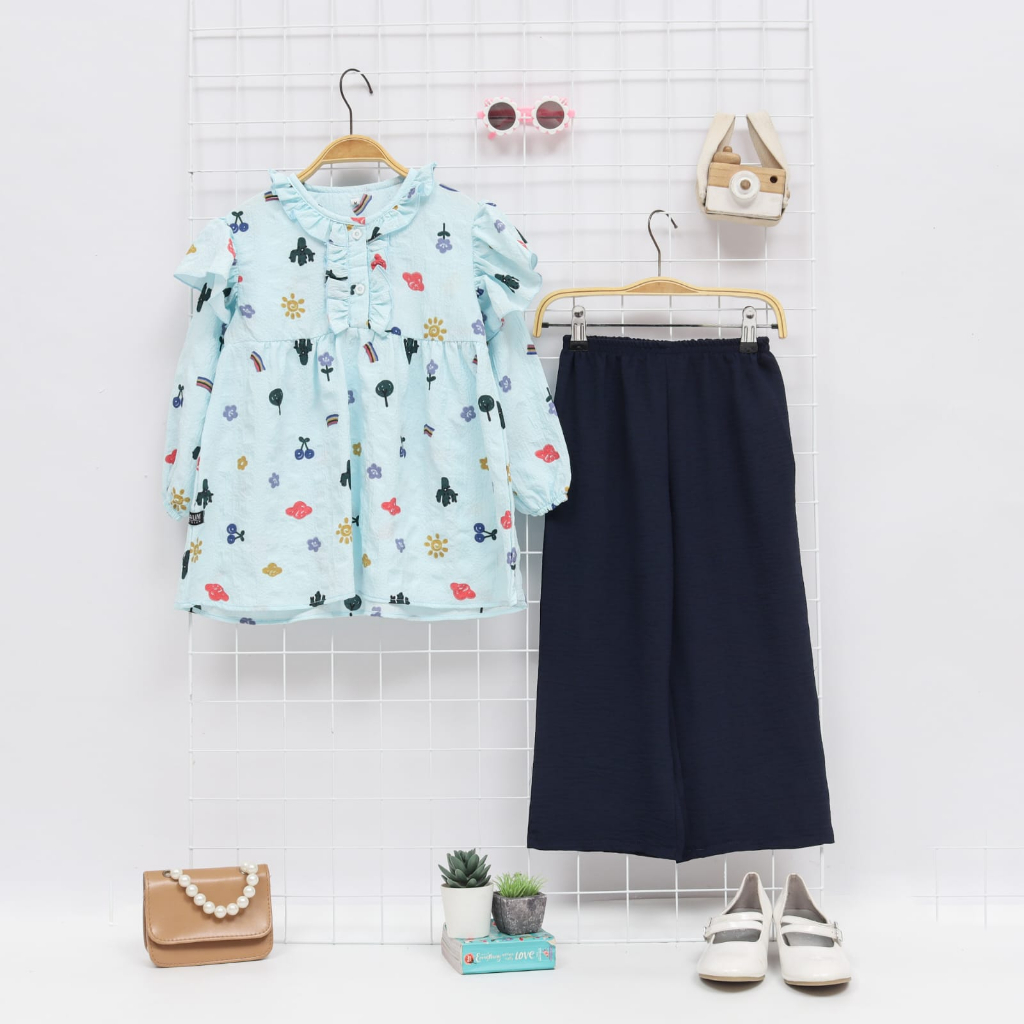 Salim Moslem -One Set La Queen Crinkle Print Mix Crinkle Polos 1-12 tahun