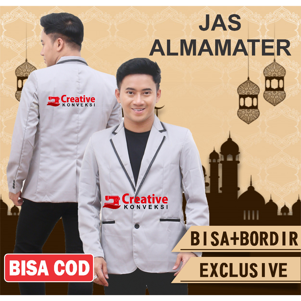 (BISA COD) JAS ALMAMATER warna abu variasi lis hitam / jas blazer full furing bisa tambah bordir / jas sekolah osis jas korea / rohis