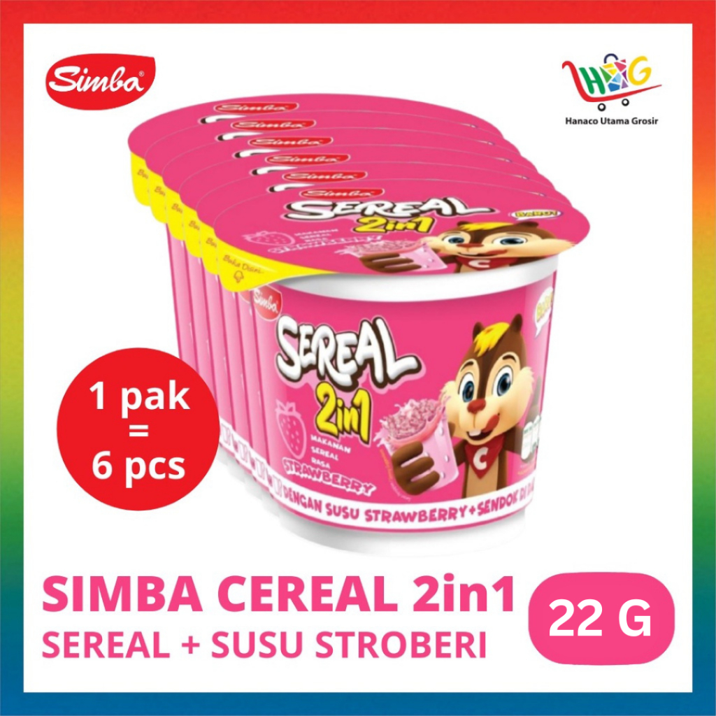 Cereal SIMBA 2in1 Choco Chip / Stroberi - 6 cup X 22g [ 1 PAK]