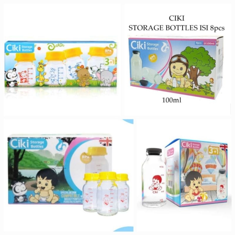 Ciki Botol Kaca Asi  60ml 100ml 120ml - Ciki Storage Bottle BPA Free Baby - Tempat Wadah Asi Bayi Kaca tutup Kuning