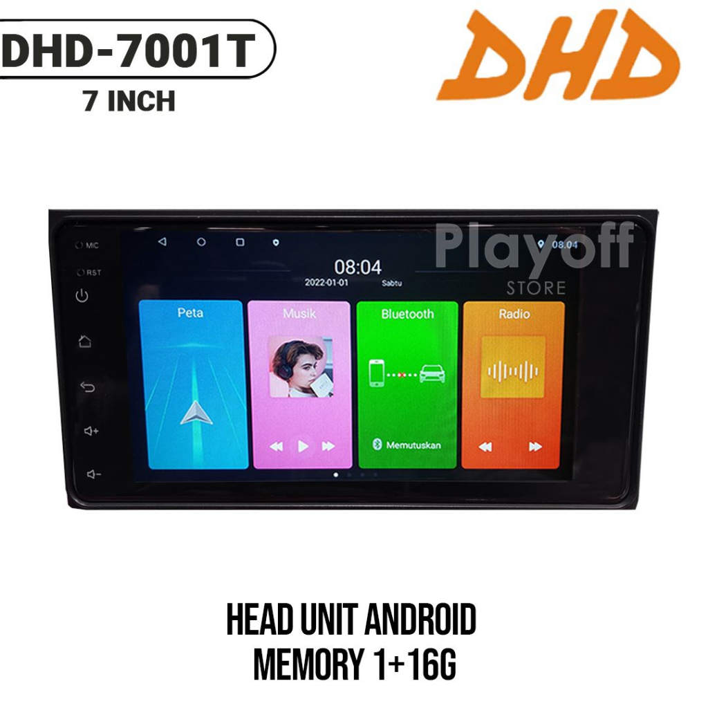 Head Unit ANDROID 7 Inch (Plug and Play Ukuran dan Socket TOYOTA) Double Din Tape Mobil Android DHD-7001T