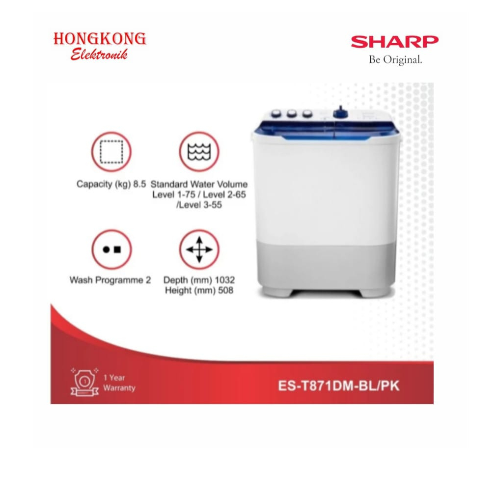 Sharp Mesin Cuci 2 Tabung 8.5KG ES-T871DM-BL /PK
