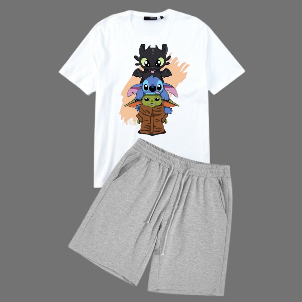 Clothing May - 1 Set WaltDisney Kaos Boxer Oneset Satu Pasang Sesetel Fashion Sepasang Kaos Boxer Distro Kekinin T Shirt Tshirt T-Shirt Premium Murah Unisex Sablon Dtf Murah Celana Pria Pendek Tali Kolor Bokser