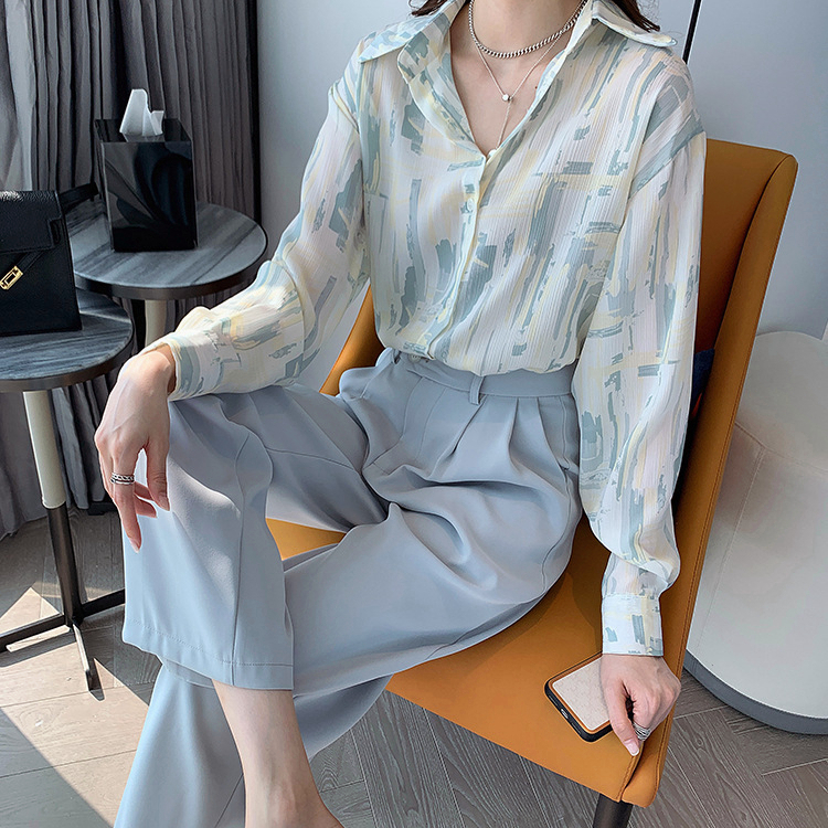 yikoo-Oversize kemeja korea bermotif shirt atasan blouse wanita big size