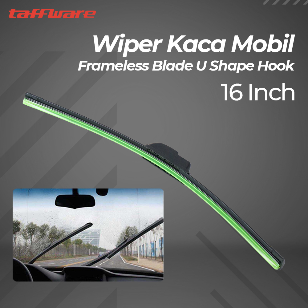 Wiper Kaca Mobil Frameless Blade U Shape Hook 16 Inch - Black