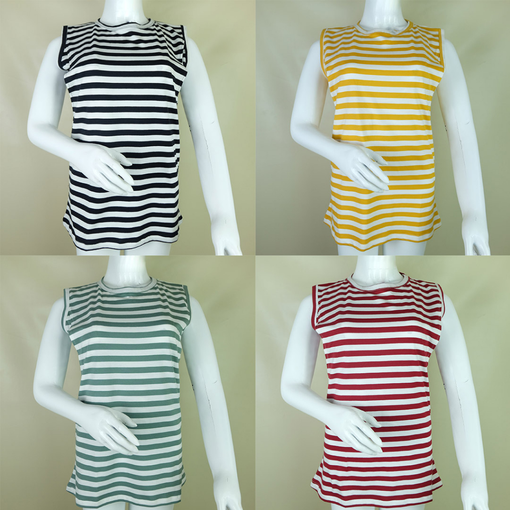 Kaos tanktop menyusui garis / baju busui motif stripe bahan cotton combed bukaan samping