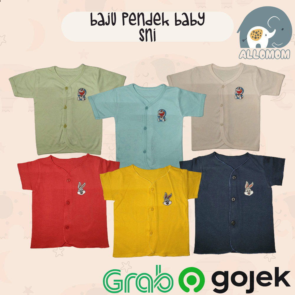 Baju Bayi Lengan Pendek Newborn Motif Karakter / Baju Baby Neci Polos Warna