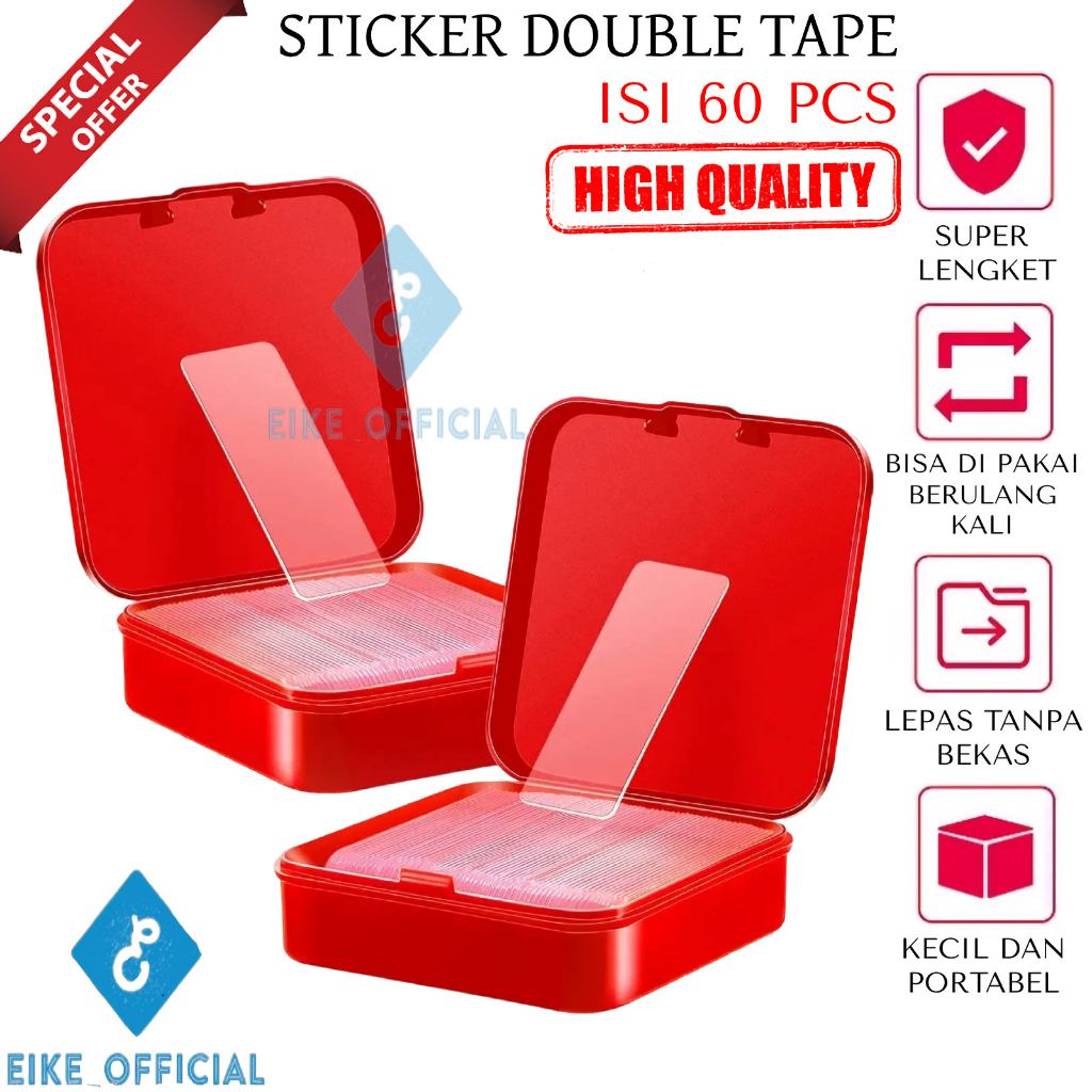 

[EIKE] STICKER DOUBLE TAPE NANO 2 SISI 1 BOX ISI 60 PCS / TAPE 2 SISI TRANSPARAN / DOUBLE TAPE MINI TRANSPARAN / DOUBLE TAPE STICKER GEL