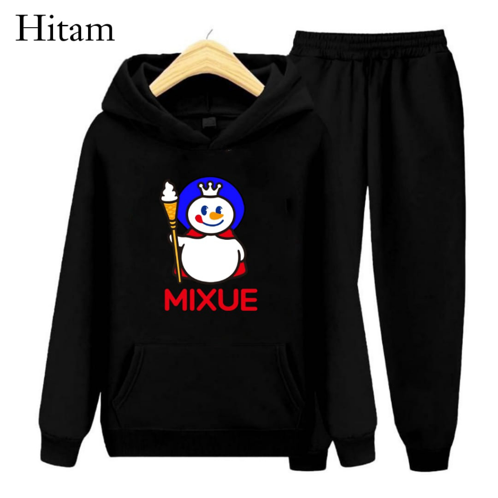 Hzl_outfit Setelan Sweater Hoodie Anak Uniseks Mixue Shake S,M,XL