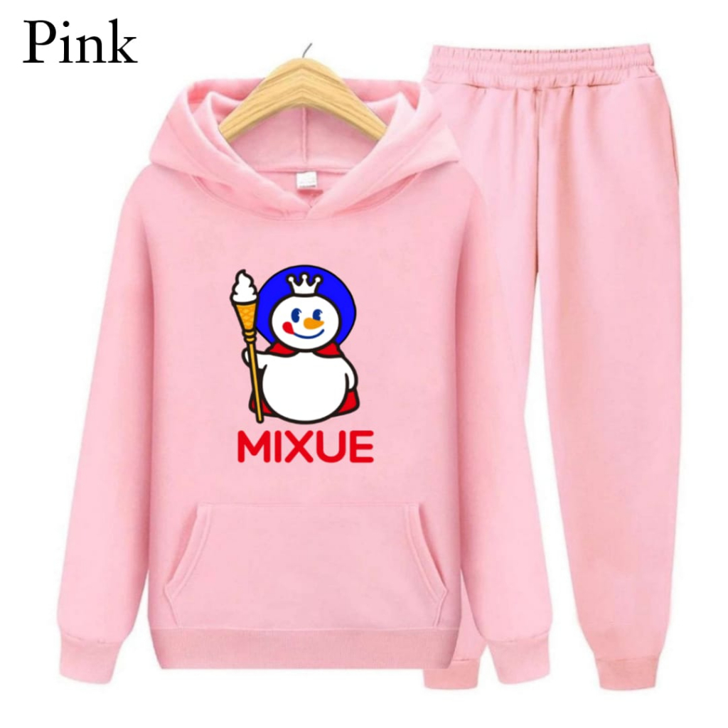 Hzl_outfit Setelan Sweater Hoodie Anak Uniseks Mixue Shake S,M,XL