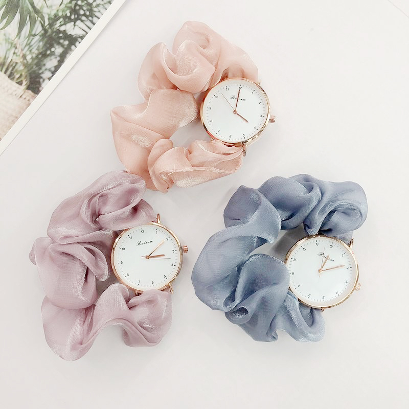 Jam Tangan Quartz Analog Casual Gaya Retro Wanita Bulat Gelang Watch Korean-Jam Tangan Srunchie