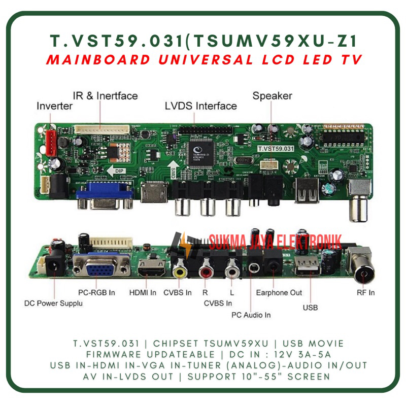 T.VST59.031 Mainboard Universal LCD LED TV Controller Board V59 Mesin ATV