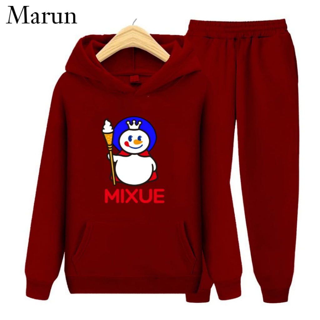 Hzl_outfit Setelan Sweater Hoodie Anak Uniseks Mixue Shake S,M,XL