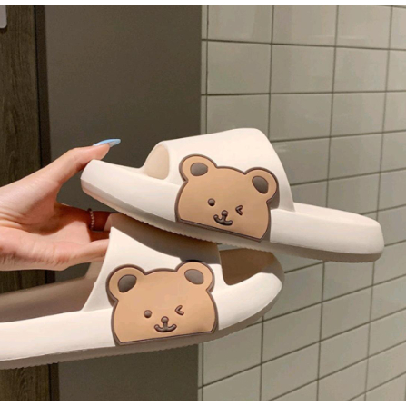 (GS)  Sandal Slop Wanita EF10 / Sandal Slip On Motif Bear Empuk Tebal / Sandal Slip On Lucu Murah