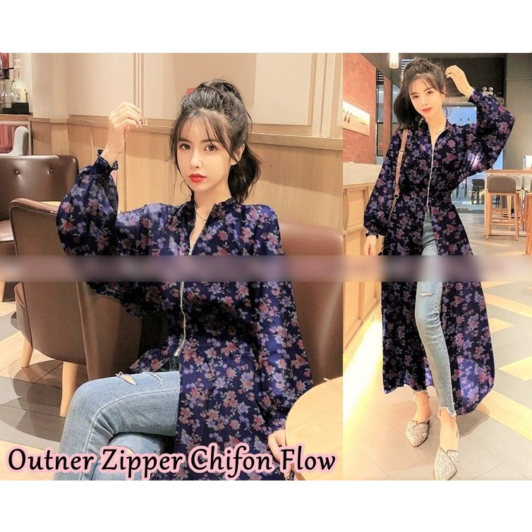 MIA STORY FASHION Florence Outer Chiffon Outer Bohemian Style Luaran Wanita Motif Bunga Model Zipper