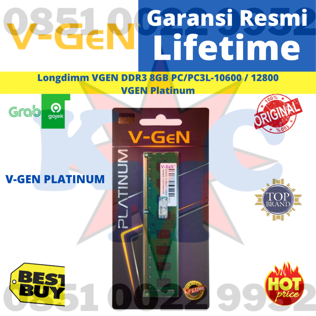 RAM V-GEN DDR3 8GB PC12800 PLATINUM VGEN RAM PC KOMPUTER DESKTOP