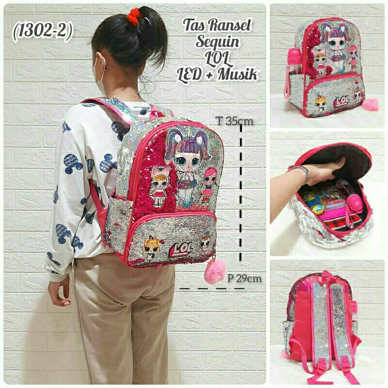 Tas Sequin Unicorn Tanduk / Tas Ransel Sequin Unicorn / Tas Ransel Anak Sekolah