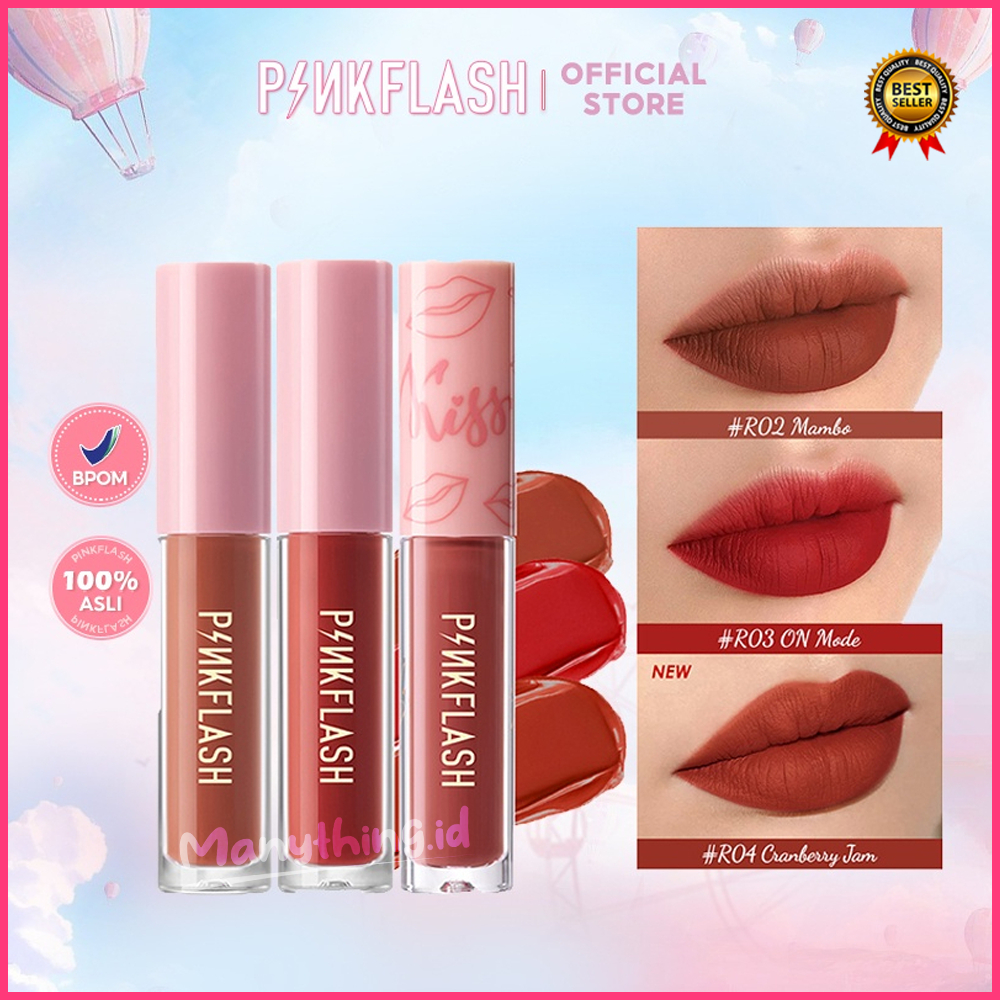 [BPOM] PINKFLASH Matte Lipstik Lembut Tahan Lama Pelembab Pigmentasi Tinggi 21Colors