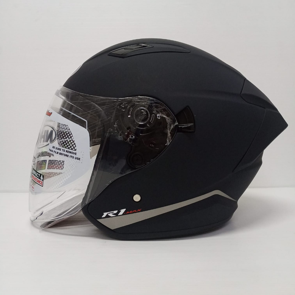 Helm NHK R1 Max Solid Black Doff Hitam Doff Double Visor Half Face - Helem Motor SNI DOT Touring Dewasa Pria Wanita Cewek Cowok Helmet Keren Terbaru Original