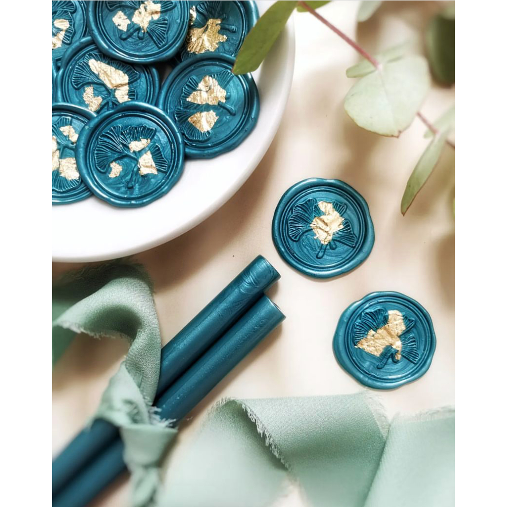 

(WGI) Triple Gingko (Pasific W/ Gold Foil) - 1 Pcs seal wax coin sticker siap pakai ready stock (Include double tape) / souvenir pernikahan / accesories / calligraphy / journaling / undangan / hampers