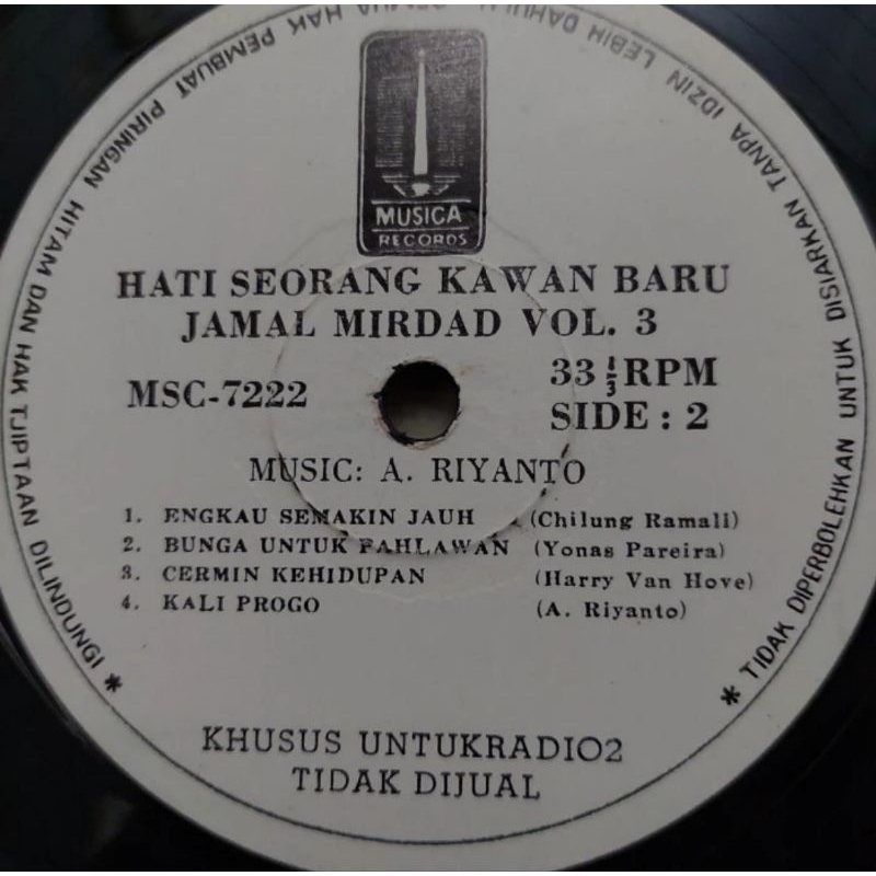 Vinyl Piringan Hitam 12 inch Jamal Mirdad Hati Seorang Kawan Baru