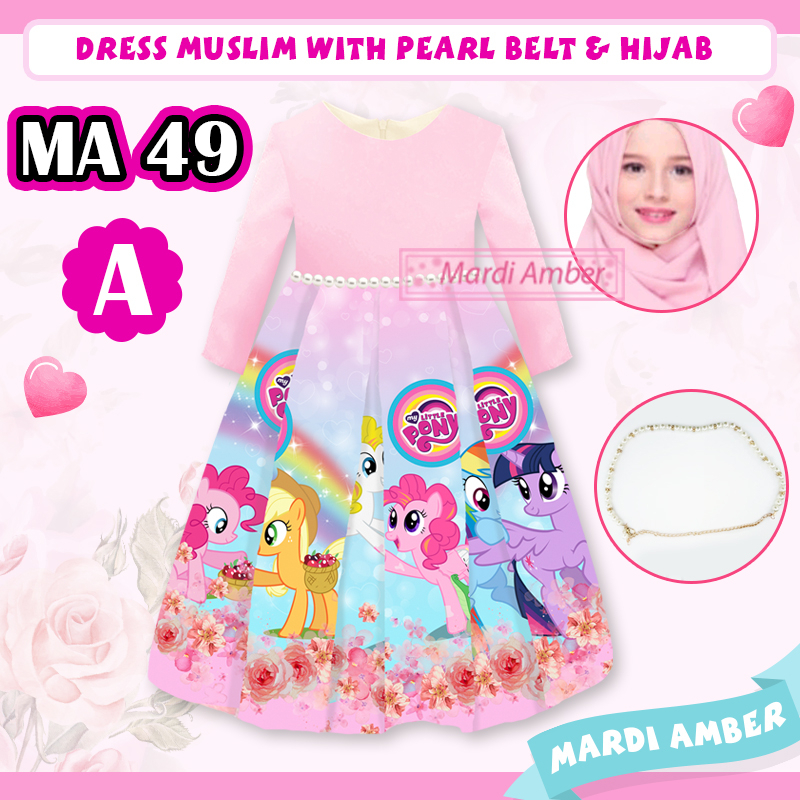 Dress Gamis Anak Mardi Amber MA49 With Pearl Belt &amp; Hijab