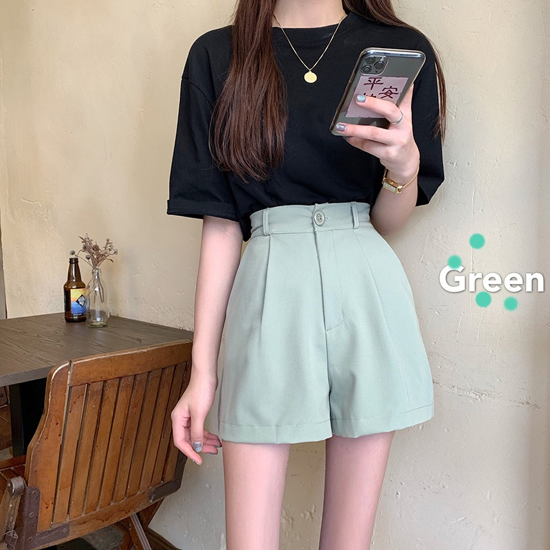 EUNII High Waist Hitam Casual Celana Pendek Kasual  Shorts