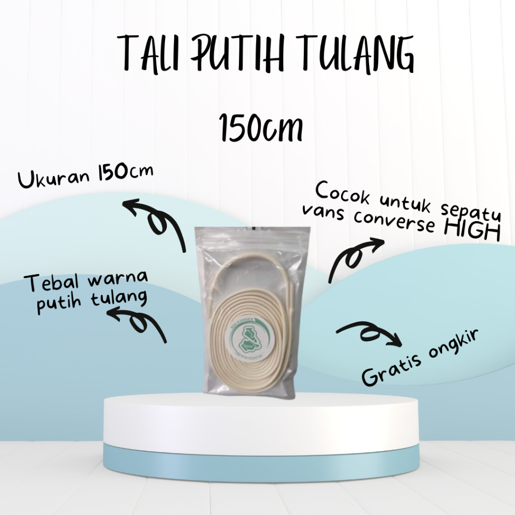 Tali Sepatu Flat Converse, Vans, Ventela Warna Putih Tulang Ukuran 150cm Cocok Untuk Sepatu High