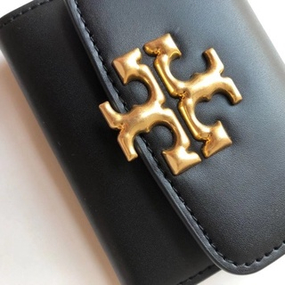 [Instant/Same Day] 8860  TORY BURCH new black short wallet gold double T logo card bag qianbao
