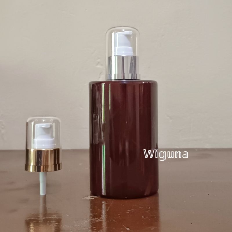 Botol Pump Treatment 250ml / Botol PET 250ml Coklat Tutup Pump Treatment Ring Alumunium Fullcap