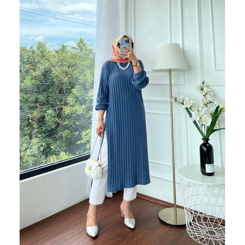 midi dress kaos knit lucya long tunik belah