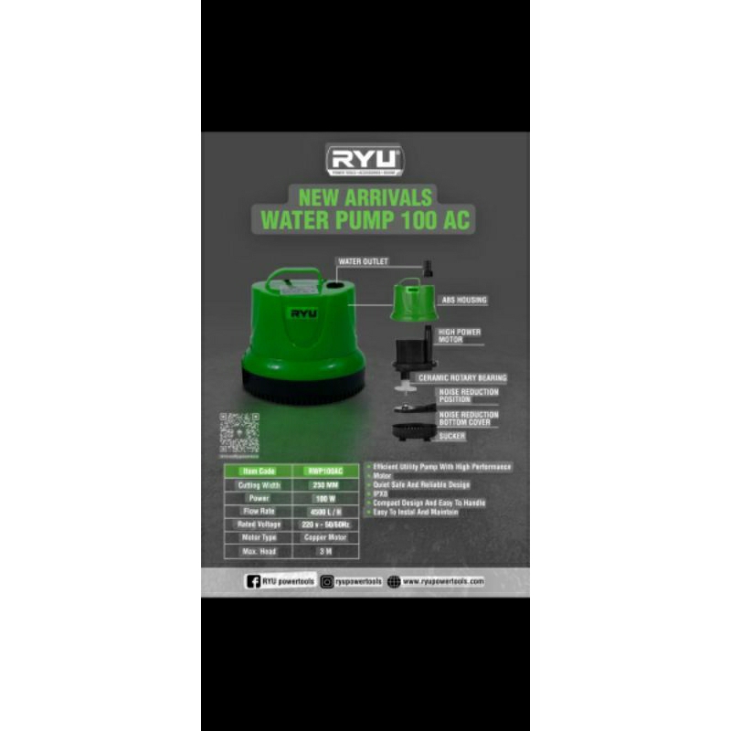 ryu rwp 100 ac water pump mesin pompa air celup