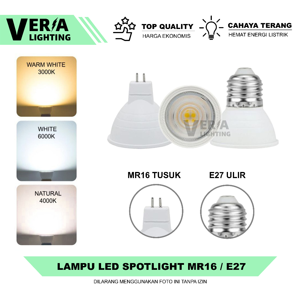 Lampu Sorot LED 3W 5W 7W 12W E27 Dan MR16 - Spotlight Bohlam Halogen Terang Hemat Listrik Ekonomis