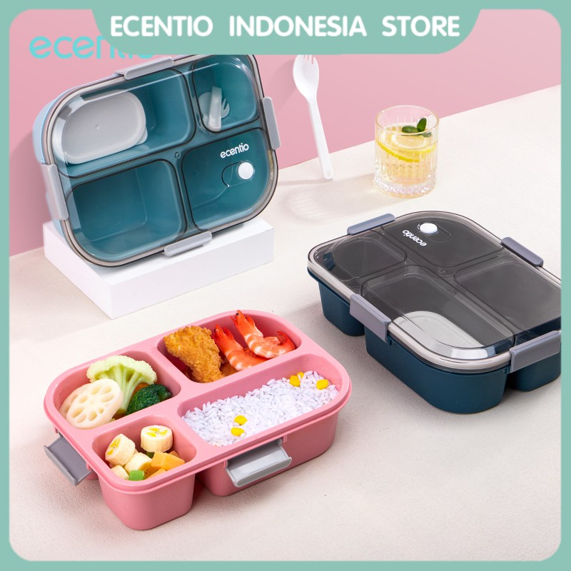 ecentio Kotak Makan 3/4 Grid Dengan Dengan Kotak Sup Dan Sendok Gratis Lunch Box Anti Tumpah Tempat Makan BPA Free