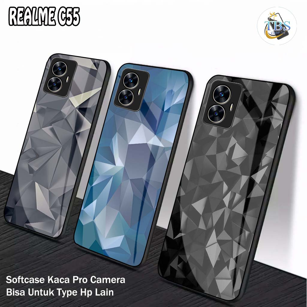 Softcase Glass Kaca Realme C55 NFC [M195] Motif Iphone - Case Hp Realme C55 - Casing HP Realme C55 N